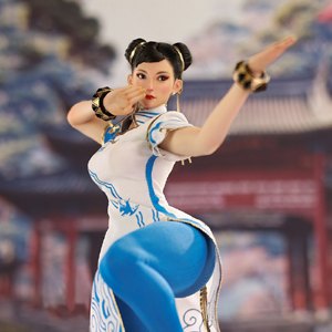 Chun-Li Blue Cloud Patterned White Cheongsam (Female Fighter Karate)